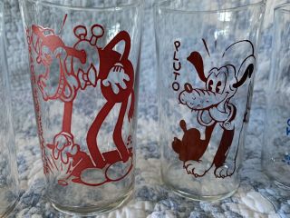 Vintage 5 Disney Glasses,  Donald Duck,  Pluto,  Horace,  Clarabelle & Minnie 3