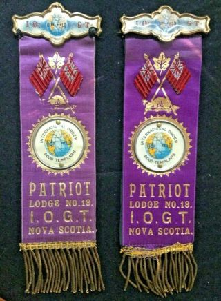 2 Int Order Good Templars Iogt Patriot Lodge No 18 Nova Scotia Ribbon Badges