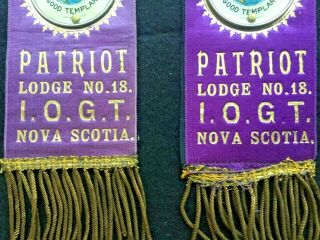 2 Int Order Good Templars IOGT Patriot Lodge No 18 Nova Scotia Ribbon Badges 2