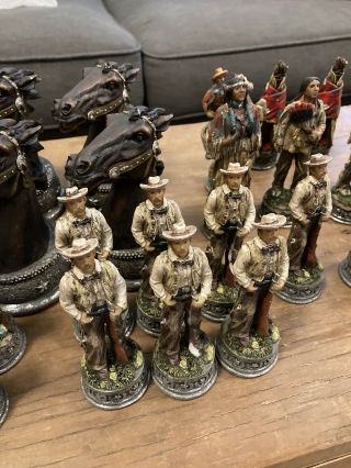 Vintage Chess Set.  Cowboy And Indian.  Hand Painted Nigri Style.  Org
