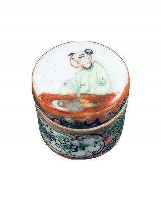 Vintage Chinese Hand Painted Porcelane Small Ink Box Signed