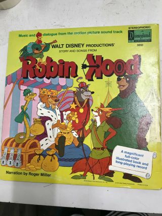 Vintage Walt Disney Robin Hood Story Book 3810 Vinyl Lp Record