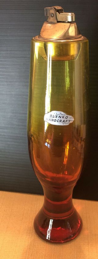 Near Vintage 1960s Blenko Hand Blown Glass 11” Lighter 644 Amberina Mcm