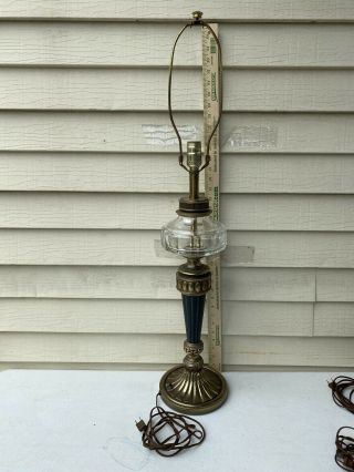Vintage Stiffel 3 - Way Table Lamp Black Brass & Glass Lantern Style Foil Label
