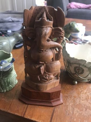 Antique Wooden Statue Of Hindu God Ganesha Deity Figurine Idol