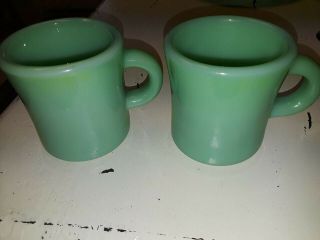 2 Fire King C Handle Coffee Cup Mugs Jade Jadeite Vintage Restaurant Ware Thick
