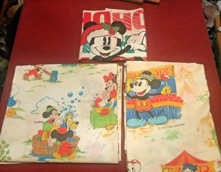 Vintage Mickey Mouse Mixed Twin Sheet Set 3 Piece Chores/carnival& Ho Ho Ho