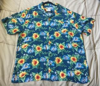 Vintage Disney Parks Authentic Hawaiian Mickey Mouse Surfing Floral Size Xxl