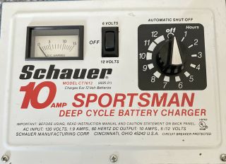 Vintage Schauer Sportsman Ct7612 10 Amp Deep Cycle Battery Charger 6 & 12 Volt