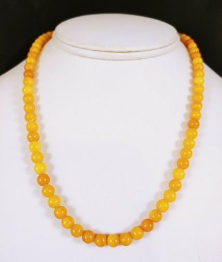 Vintage Butterscotch Egg Yolk Baltic Amber Round Bead Necklace 9 Grams 17 1/2 "