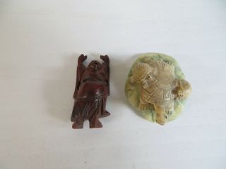 Old Resin Netsuke Of Turtle Family On Lily Pad Japan Plus Buddha