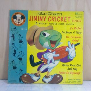 Vintage Walt Disney Jiminy Cricket Pinocchio Mickey Mouse Club 78 Rpm Record