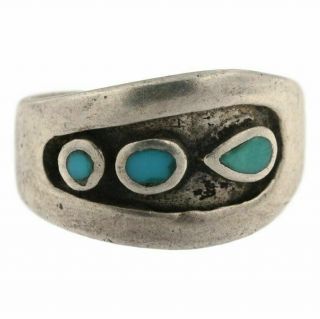 Vintage Navajo Native American Handmade Sterling Silver Turquoise Overlay Ring