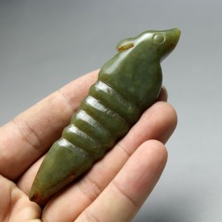 3.  9  China Old Green Jade Chinese Carved Ancient Beast Statue Jade Pendant 0078