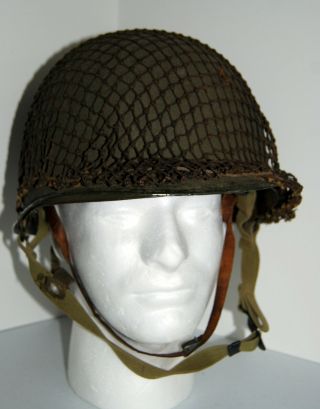 Vtg Orig Wwii Us Army Military Helmet Front Seam Modified Fixed Bale & Liner