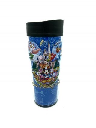 Walt Disney World Blue Refillable Travel Plastic Cup Tumbler Handle Parks Wdw 16