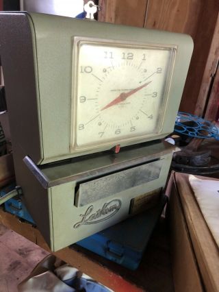 Vintage Lathem 4000 Series Time Clock Grey With Time Cards And Ins.  Book