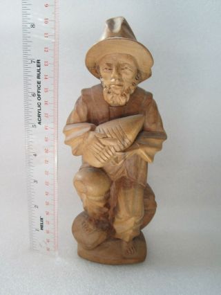 Vintage Chinese Wise Old Man Hand Carved Wood Figure 8”