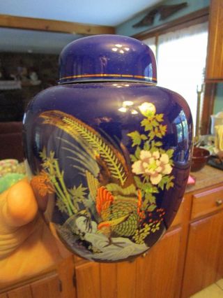 Chinese Ceramic Ginger Jar Blue With Pheasant Design 5.  25 " Tall - Hymlot