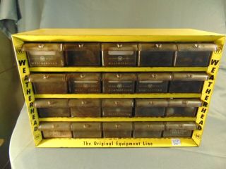 Vintage Weatherhead Yellow Metal Storage Case 20 Drawers Wheel Bolts Drill Bits