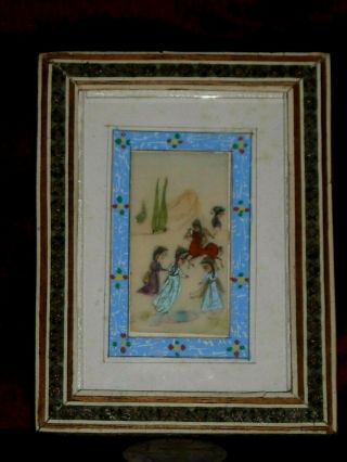 Vintage Persian Miniature Painting Khatam Inlaid Frame 3 1/2 X 4 1/2 (2)