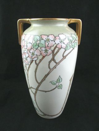 Vintage Noritake Nippon Hand - Painted Art Deco Double Handled Vase