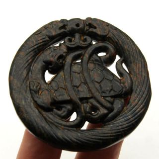 P832 Antique China Han Dynasty Meteorite Jade Dragon - Turtle Amulet Pendant 2.  7 "