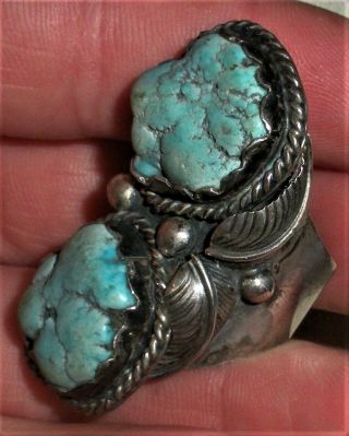 Vintage Huge Navajo Turquoise Nugget " Stop Light " Style Sterling Silver Ring Vafo