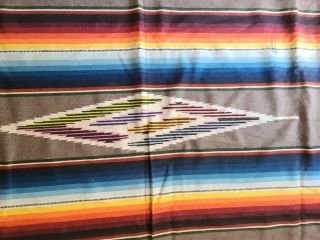Vintage Mexican Woven Wool Serape Saltillo Blanket Throw Fringe 65x90 