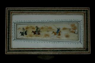 Vintage Persian Miniature Painting Khatam Inlaid Frame 3 1/2 X 6 1/4 " (3)