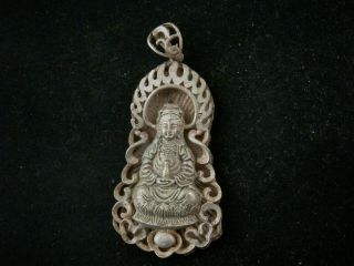 Special Chinese Silver Kwanyin Bodhisattva Hollowing Prayer Pendant K025