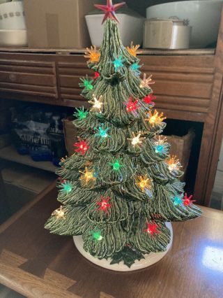 Vintage Ceramic Christmas Tree With Multi Colored Lights W/ Base 16 " - 1980