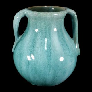 Vintage Weller Nile Ohio American Art Pottery Vase Green Glaze Twist Handles