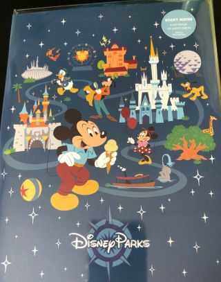 Disney Parks Wdw Sticky Notes Set Of 6 Notepads Mickey Mouse & Friends Icons