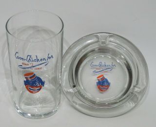 Vintage Coon - Chicken Inn Restaurant Advertising Glass & Ashtray