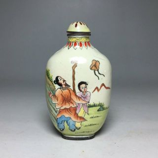 Antique Chinese 19th c Qing Dynasty Porcelain Snuff Bottle Enamel 0215 3