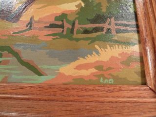 Vintage Paint By Numbers Barn / Mill Pair Fall Autumn Oak Frames Signed Exc 3