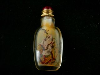 Chinese Glass Inside Hand Painted Monk 喜 Little Snuff Bottle H006