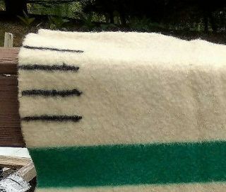 Early Hudson ' s Bay 4 POINT VINTAGE Wool Blanket ENGLAND White W/ Stripes 3