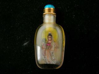 Exquisite Chinese Glass Inside Hand Painted Kwanyin Little Snuff Bottle G117
