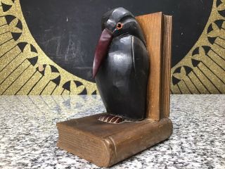 Vintage Yz Dunhill Nut Bird Black Raven Bakelite & Wood Carved Books Bookend