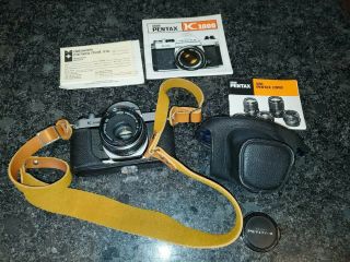 Vintage Pentax Asahi K1000 Slr Film Camera W/ Smc Pentax - M 50mm 1:2 Lens Etc