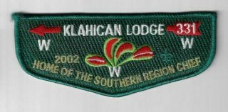 Boy Scout Oa 331 Klahican Lodge 2002 Home Of The Southern Region Chief Flap