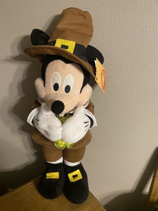 Walt Disney Mickey Mouse Standing Plush Thanksgiving Pilgrim 26 Inch Tall Rare