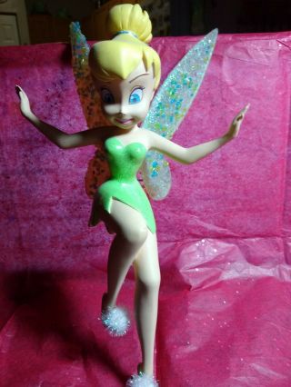 Disney Tinker Bell Christmas Tree Topper Vintage Blue Icy Crackle Glitter Wings