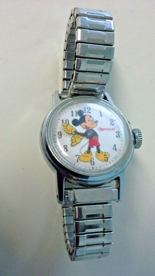 Vintage Ingersoll Wind - Up Mickey Mouse Hands Womens Watch Expansion Band
