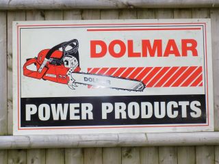 Vintage Dolmar Power Products Chain Saw Plastic Sign Black Banner