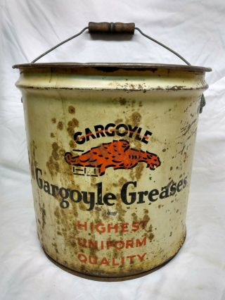 Vintage 1940 Gargoyle Greases Can Bucket Socony - Vacuum Oil Company Mobil Grease