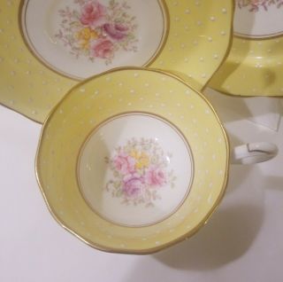 Vintage Royal Albert Crown China Yellow and White Polka Dot Cup Saucer Plate 2
