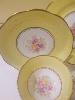 Vintage Royal Albert Crown China Yellow and White Polka Dot Cup Saucer Plate 3